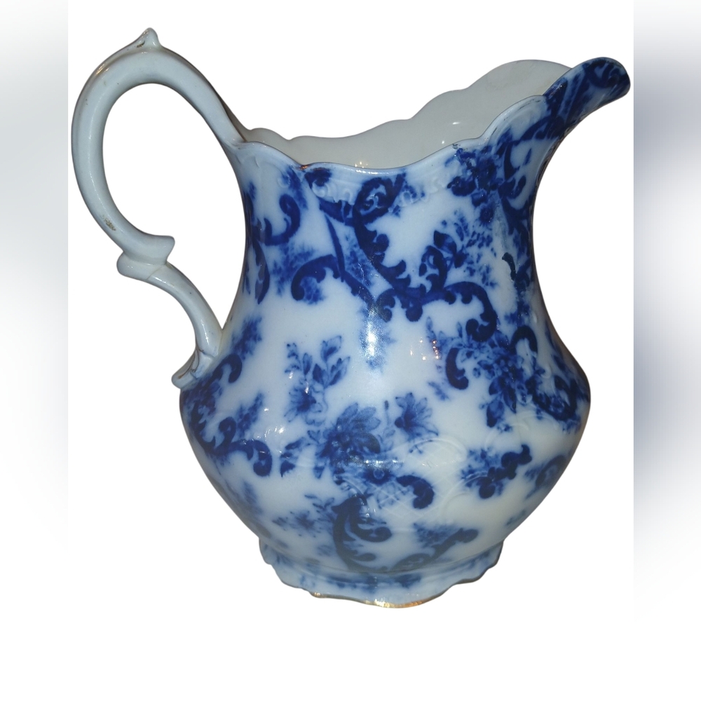Mercer Semi Vitreous Antique China Flow Blue Paisley Pitcher RARE